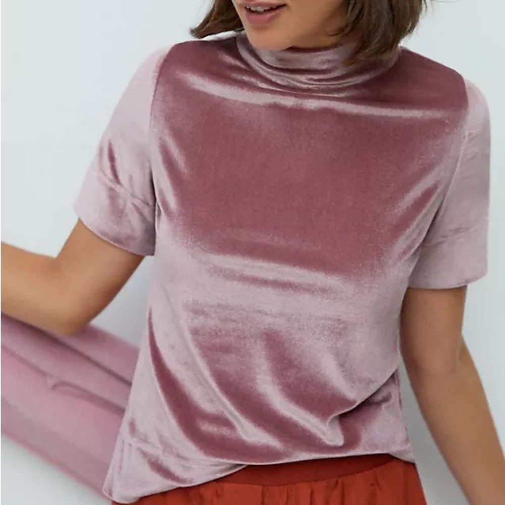 Anthropologie Krisha Velvet Mock Neck Top